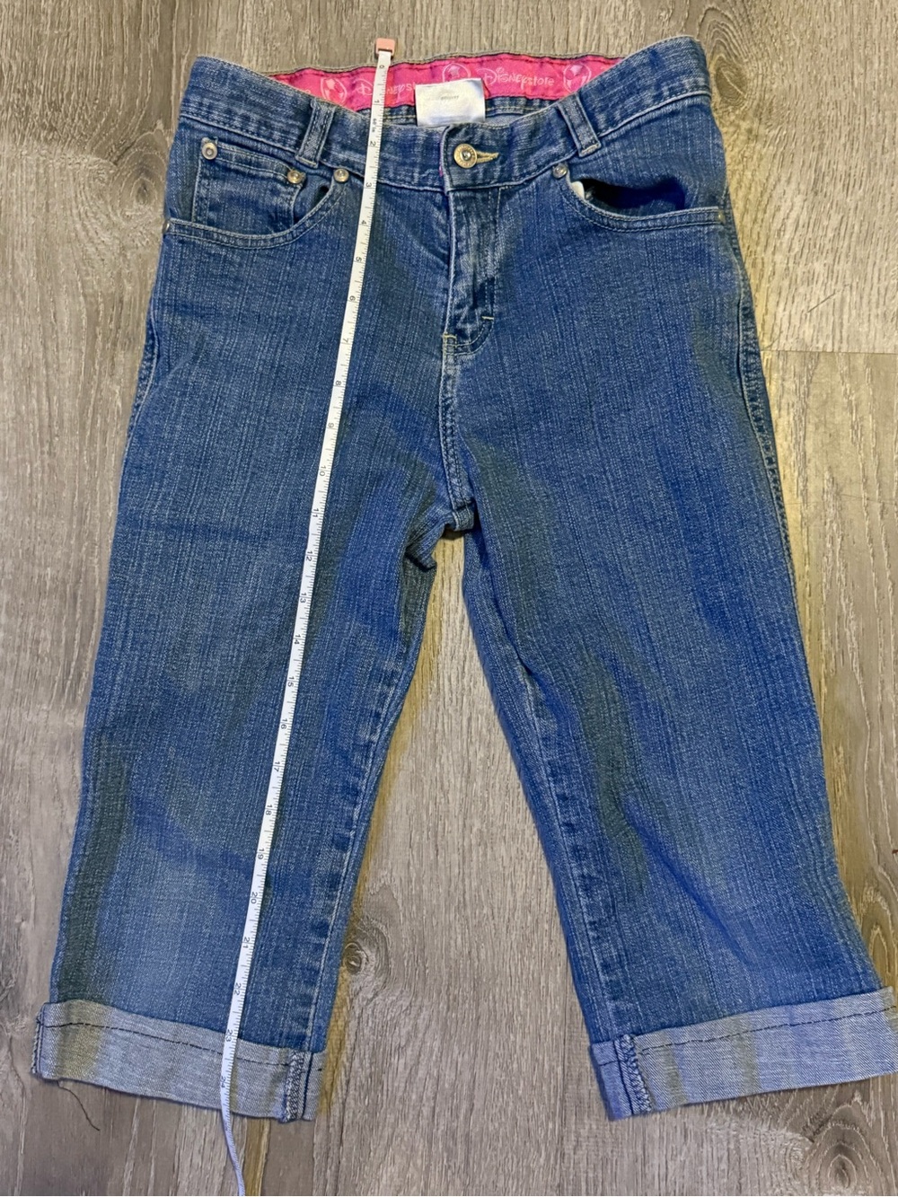 Vintage Disney Princess Girls Blue Denim Capris with Pink Waistband